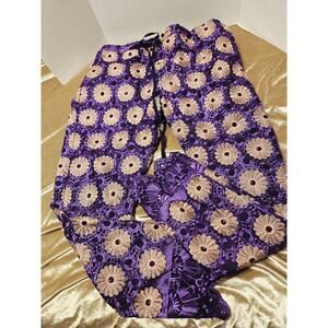 Vtg 90's Medallion Style Bright Purple XL Hippie Boho String Pullover Festive